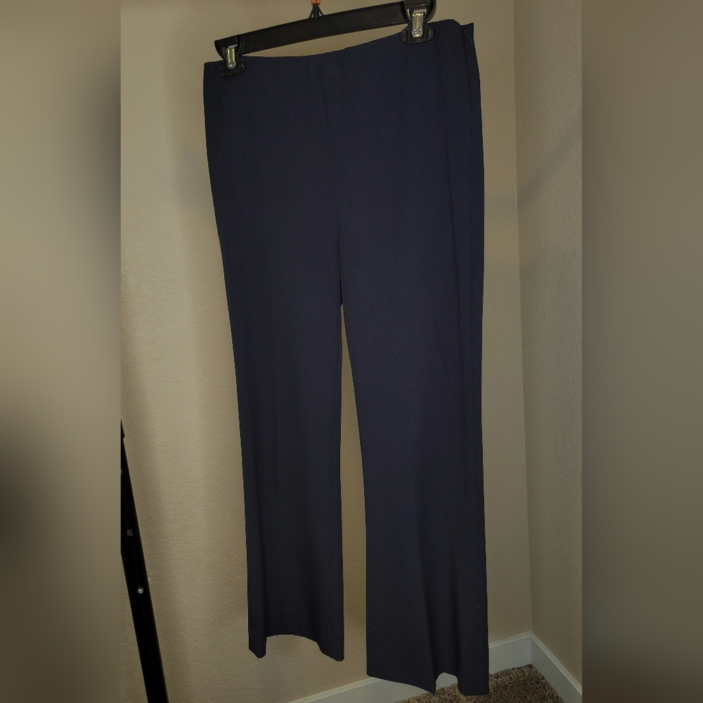 Women's Navy Blue Flat Front Stretch Fabric Wide Leg Dress Pants Slacks Size 0